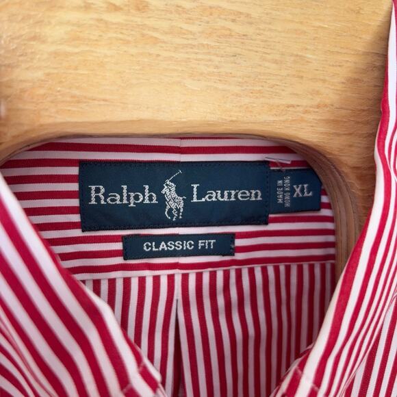 Ralph Lauren Shirt Men's Size XL Red White Striped Pony Long Sleeve Christmas - Picture 6 of 6
